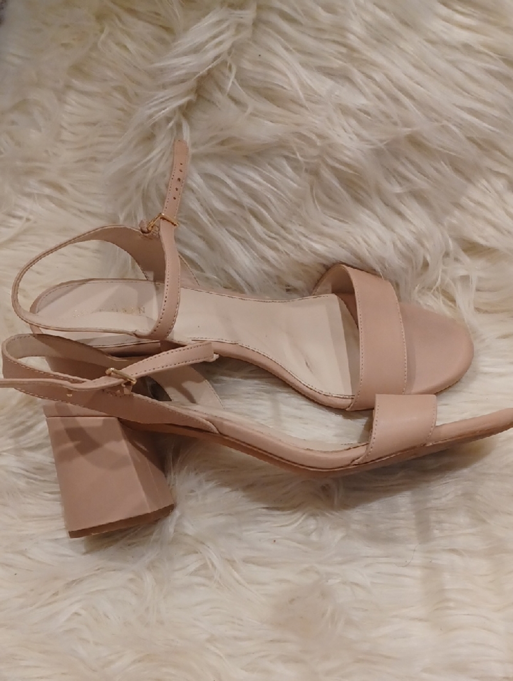 COLE HAAN JOSIE Women’s Nude Block Heel Sandals with Ankle Strap